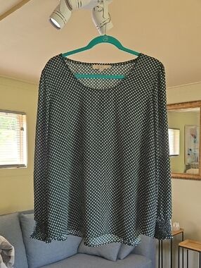 LOFT Green Polka Dot Long Sleeve Blouse
